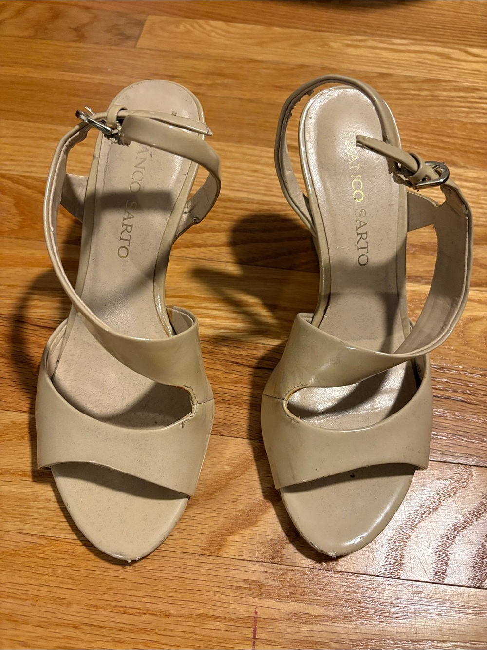 Franco Sarto Neutral Beige Open-Toe Ankle-Strap Heels